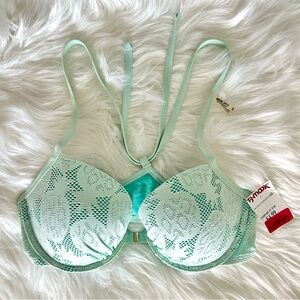 Aerie Mint and Teal Lace Bikini Top with underwire and front close